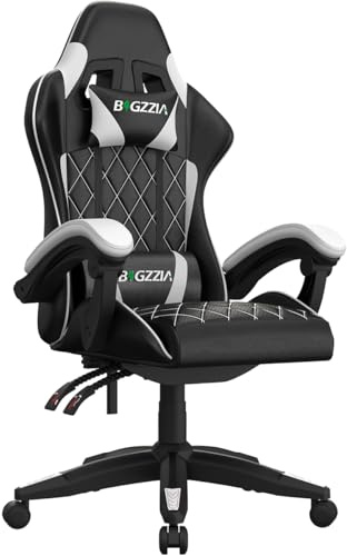 Racingreat Atmungsaktiver Gaming Stuhl mit Perforierten Nähten (Weiß) | Breathable Gaming Chair, Kopfstütze Lendenwirbelstütze, PU-Leder, 90°–135° Neigungswinkel, Junge Erwachsene Büro Pause