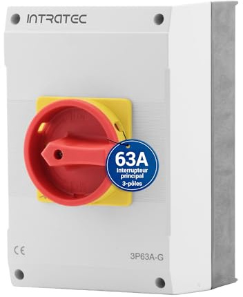 Intratec Hauptschalter 63A, 3-polig – IP65 Lasttrennschalter mit Kunststoffgehäuse – Aufputz-Schalter ideal für Industrie – Drehschalter für sichere Abschaltung – Robuster Maschinenschalter 230V 400V