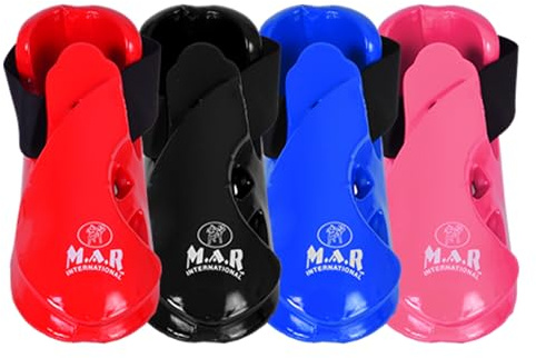 MAR | Pink Martial Arts Foot Protector for Karate, Kickboxing, Muay Thai, K1 & Taekwondo, Karate Kick Boots, Taekwondo Foot Protectors, Vinyl Dipped Foam Padding and Elasticated Toe Loops (Small)