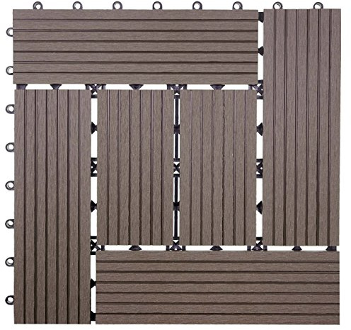 Mendler WPC Bodenfliese Rhone versetzt - Basis Coffee | Holzoptik Balkon/Terrasse, 11x je 30x30cm = 1qm