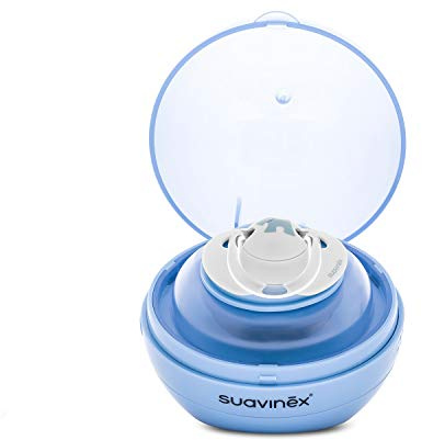 Suavinex DUCCIO - Sterilizzatore portatile per succhietti a luce UV, con USB o con batterie, Sterilizza in 3 minuti, Uccide il 99% dei germi, Azzurro