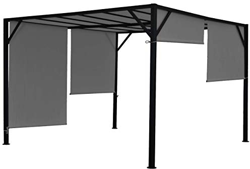 Pergola Baia, Garten Pavillon Terrassenüberdachung, stabiles 6cm-Stahl-Gestell + Schiebedach grau - 4x3m