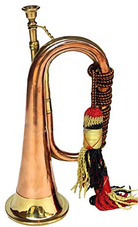 Signalhorn, Messing und Kupfer, 26,9 cm, mit schöner bunten Seilbindung