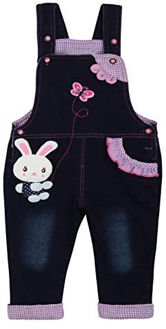 Salopette da Bambina Bebè Neonato in Denim Cotone Pantaloni con Bretelle con Motivo Coniglietto e Farfalla Taglia 68-74