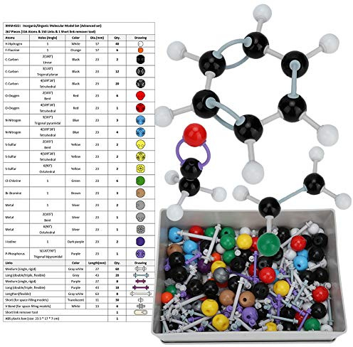 Wakects Kit de Modelo Molecular, 267 Piezas, Estructura de Bioquímica Orgánica Inorgánica, para Profesores Estudiantes Clase de Química