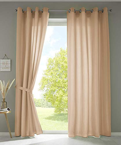 Två set draperier sjal Ösen »Berlin« HxB 245 x 140 cm sand iögonfallande mikrosatin ljusgenomsläpplig Uni Matt, 20405N2