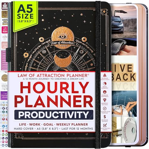 Law of Attraction Kalender, lyxig odaterad vecko-/månadskalender, en 12 månaders resa för att öka produktiviteten och glädjen, livsorganisatör, tacksamhetsjournal med klistermärken A5 storlek