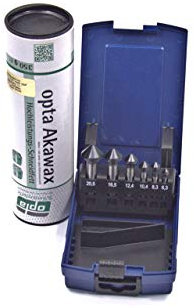 WSH-TOOLS Juego de 6 avellanadores cónicos VA, HSS-E Co5, revestimiento AlTiN, 6,3 mm - 20,5 mm, ángulo de 90° en caja rosado con lápiz lubricante.