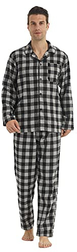 LANBAOSI Pyjama Homme Hiver Chaud Flanelle 2 pièces Carreaux avec Poche | Pyjama Homme Flanelle 2 Pièces, Chaud Hivernal à Carreaux avec Poche, Confortable pour le Sommeil et le Repos