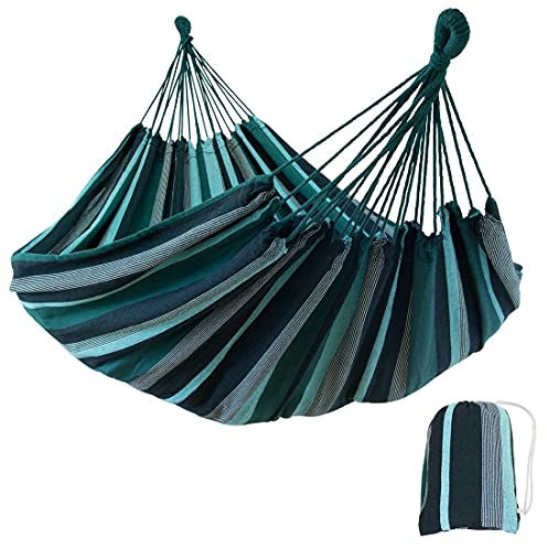 yourGEAR Cebu - Hamac XXL 220 x 160 cm | Émeraude (vert) ou aqua (bleu) | jusqu'à 300 kg | Coton | Hamac en tissu pour 2 personnes | Sac de rangement [émeraude]