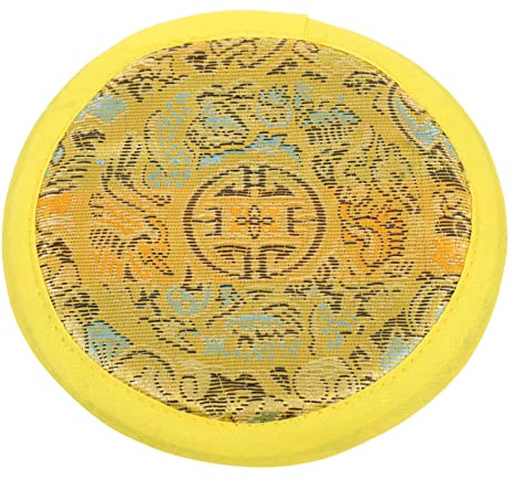 Klangschalenpad Handgenäht Portabel aus Baumwollstoff, Gelb, 1 Stück | Einfaches Buddhistisches Zubehör, Handgefertigte Ausführung, als Unterlage für Klangschalen, Kompakt und Tragbar