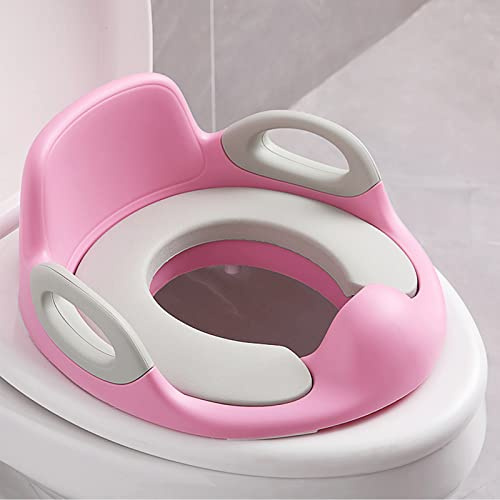 LZQ Barntoalettsits, toalettfäste för barn, 1–8 år, toaletttränare med halkfri stoppning, handtag, ryggstöd och stänkskydd (rosa)