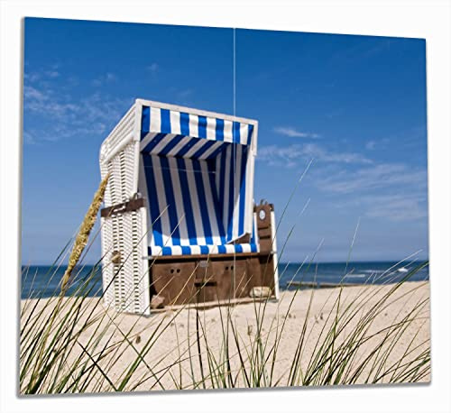 Wallario Herdabdeckplatte/Spritzschutz aus Glas, 2-teilig, 60x52cm mit 13mm hohen Füßen, für Ceran- und Induktionsherde, Strandkorb