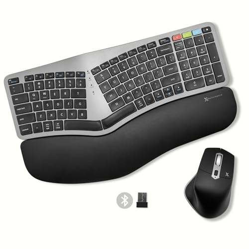 X9 Tastiera ergonomica e mouse wireless Combo – Tastiera Ergo Split con poggiapolsi e mouse, 2.4G e Bluetooth, full-size Wireless Tunnel carpale Tastiera ergonomica e mouse per laptop e PC