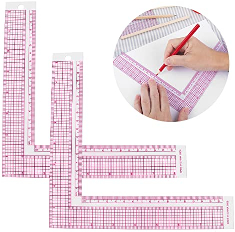 Lusofie 2 Stücke Kunststoff Nählineal L Quadratisches Lineal Rahmenlineal Nähmaß Lineal Transparentes Nählineal für Designer oder Anfänger Handwerkswerkzeuge Zeichnungsmesszubehör