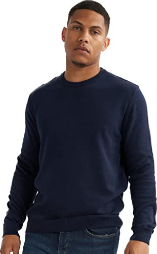 alsestudio Herren-Pullover mit Rundhalsausschnitt, 100 % Baumwolle, Premium-Qualität, weiche Haptik, langärmelig, Strickpullover für Herren, navy, X-Large