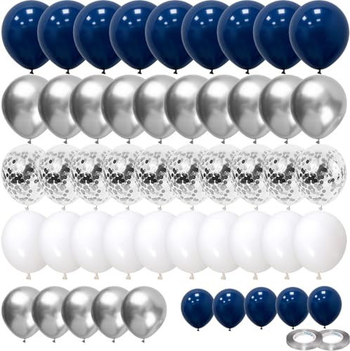 70 Stück Luftballons Marineblau Silber Weiß, Metallic Latex Ballons Helium Luftballons für Hochzeit Geburtstag Party Dekoration