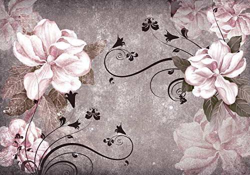 wandmotiv24 Fototapete Blüten Beton Ornament Rosa, 300 x 210 cm - selbstklebende Strukturtapete, Wanddeko, Wandbild, Wandtapete, Blumen, Weiß M1640