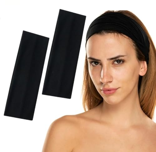 2 PCS of 7 cm Unisex Headbands for women’s hair – Stretchy Head Band for doing Workout, Yoga, Makeup, Running Headband - Breathable Hair Band for Sweat-Wicking (Black)