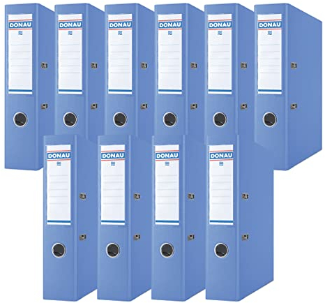 DONAU Premium Ordner Breit 10er Pack/DIN A4 / 7,5 cm / 10 Stück/Blau/Kunststoffbezug PP/Carton Papier Schlitzordner Büroordner Aktenordner Ringordner/Grünen Punkt