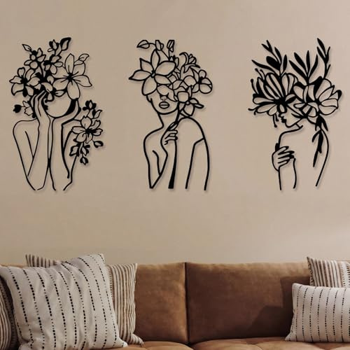 3 Stück Metall Wandkunst Dekor Minimalistische Abstrakte Frau Wandkunst Moderne Linie Zeichnung Wandkunst Dekor Metall Weiblich Einzeilige Wand Zuhause Hängend für Schlafzimmer Küche Badezimmer