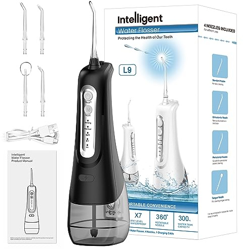 Water Flosser, Water Flossers for Teeth Cordless - HOHAOO Portable Oral Irrigator Dental - 300ML, IPX7 Waterfroof, DIY & 3 Modes, 3 Jet Tips and Tongue Cleaner, USB Rechargeable for Travel Home