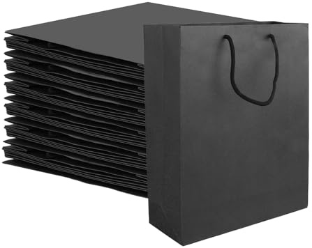 MIVIDE 20 Stück Geschenktaschen Schwarz 28 x 10 x 33 cm/250 g Papiertüten mit Henkel Schwarz, Schwarze Geschenktasche für Hochzeits, Weihnachten, Partyfeiern, Geschenke