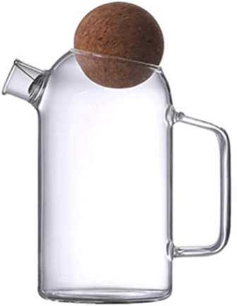 Jarra de vidrio for tetera con tapa, tetera, jarra de agua transparente con tapa de corcho for agua, jugo, leche, café, té helado, corcho, tetera de vidrio, 1200 ml, jarra de agua fría y caliente ( Co