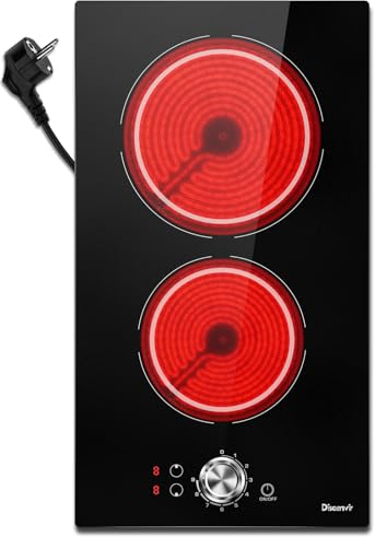 Plaque vitro-céramique Disaenvir 2 feux 3000W, 30cm, autonomes avec prise, 9 niveaux, commande par boutons, noir