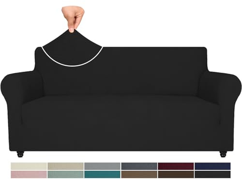 Ystyle Weicher Elastisch Sofabezug 3 Sitzer, Schwarz | Sofaschoner Rutschfest, Universaler Couch Überzug mit Armlehnen, Moderne Sofa Cover, Waschbarer Sofahusse für Wohnzimmer