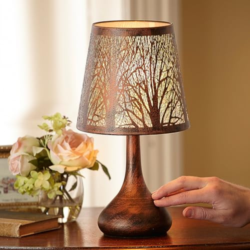 Tree Design Touch Operated Lamp - Mains Powered Modern Bronze Effect Indoor Home Decorative Light with 4 Stage Dimmer Function for Bedroom, Hallway, Living or Dining Room - H28 x 17cm Diameter