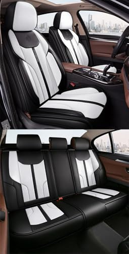 nenyan Autositzbezüge Komplett Set Universal in Premium Design | Schonbezüge für die Vordersitze & Rückbank | Auto Sitzbezüge Airbag Geeignet | Wasserdicht Sitzbezug - Weiß