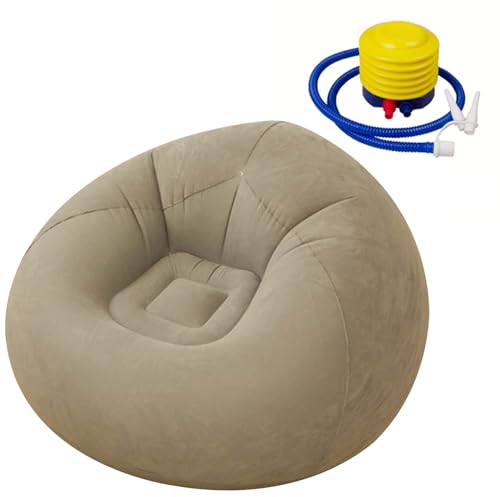 ZMIN Sitzsack-Stuhl, Wohnzimmer, aufblasbarer Sofa-Stuhl, Outdoor, faltbar, beflockter Sitzsack-Stuhl, Liege für Kinder und Erwachsene, ultraweiches, faules Sofa, Couch,A+Foot Pump,110 * 110 * 85CM