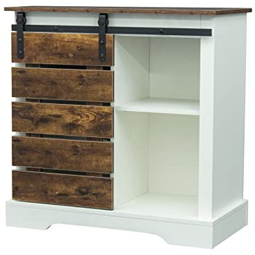 GLigeT Buffet Console de Rangement à Porte coulissante en Verre de Ferme Moderne, Buffet latéral avec Porte de Grange coulissante et étagères intérieures Buffet de Cuisine