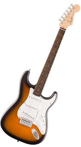 Squier by Fender Debut Collection Stratocaster Chitarra Elettrica, Tastiera in Laurel, Battipenna Bianco, Sunburst a 2 Colori