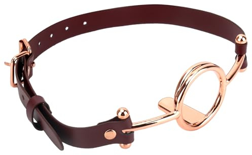 ReptiLeisure Metal Open Mouth Gag BDSM Oral O Ring Gag Bondage Restraints for Female Flirting Tongue Depressor (Golden)