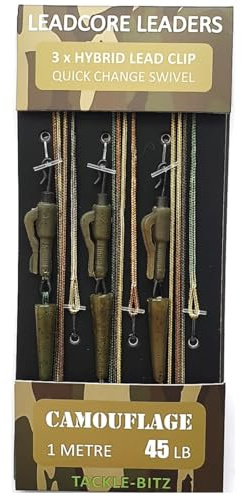 Camo Carp Leadcore Leaders - Clips híbridos de plomo QC o anillo giratorio listo atado