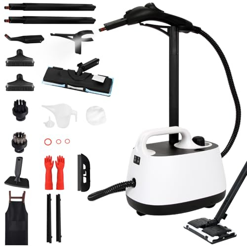Limpiador a vapor, vapor resistente para limpieza, recipiente multiusos con 21 accesorios, calentamiento rápido de 5 minutos, máquina de limpieza con ruedas para alfombras, suelos, ventanas, espejos,