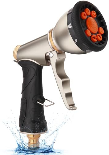 OFFCUP Hose Spray Gun, 9 Modes, Metal Body, Zinc Alloy, Globe Valve, 1/2 Inch Connection, Ideal for Gardening, Cleaning & Washing
