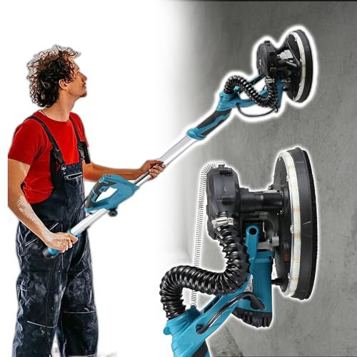 Eastnmythet Wandschleifer mit langem Griff, 23 cm große Schleifscheibe, Wandpolierer, Trockenwandschleifmaschine mit LED-Umrandungslicht,with Sandpaper