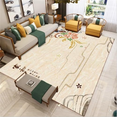 DJHWWD Teppich Pflegeleicht Designer Leicht zu reinigender Flurteppich mit chinesischem Druckmuster 180x230CM Beige Carpet Living Room Flur