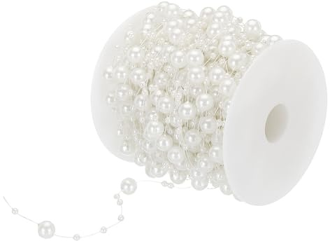 YOKIVE White Pearl Wired Garland, 98.4Ft Artificial Pearls, 8mm OD, Round, Plastic Resin, Wedding Party Decoration