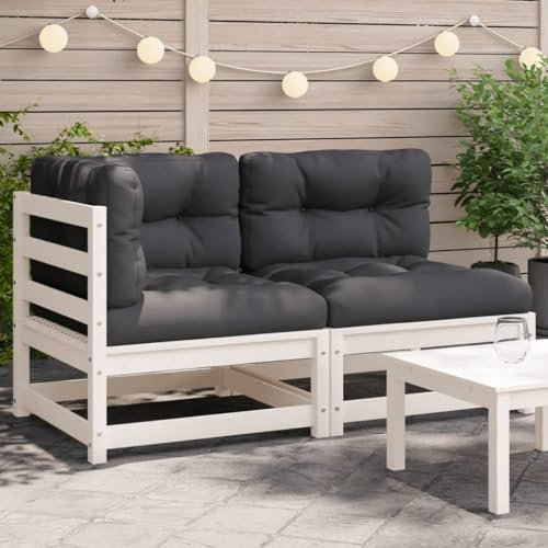 Juroupi Gartensofa mit Kissen 2-Sitzer GartenmöBel Terrassensofa Outdoor Sofa Balkon Outdoor Couch Loungesofa Outdoor Weiß Massivholz Kiefer