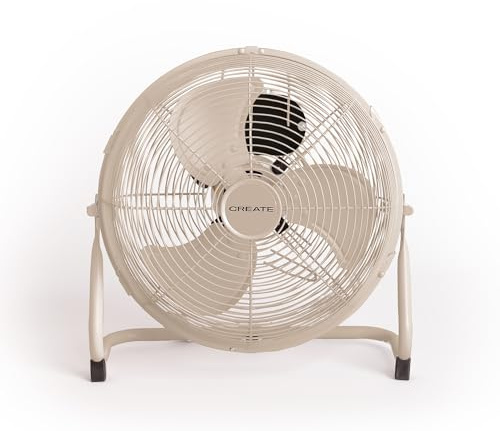 CREATE / AIR FLOOR RETRO/Ventilador industrial de suelo arena/Ventilador 12 pulgadas,flujo de aire potente, 3 velocidades,silencioso,ligero, patas antideslizantes, 55W