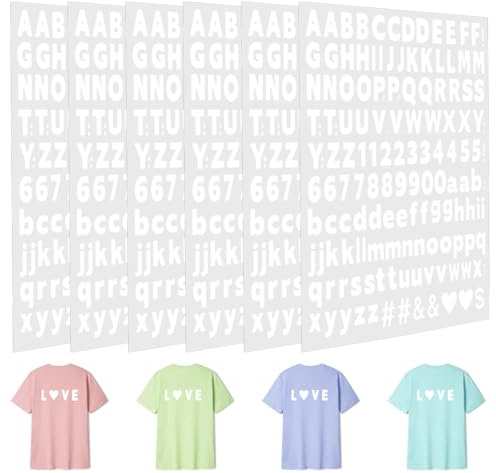 6 Blatt/858 Stück Buchstaben Aufnäher zum Aufbügeln | 1 Zoll Aufbügelbuchstaben für Sweatshirts Bekleidung Aufbügler Transfers DIY Bügelbild Selbst Gestalten Stoff BügelBuchstaben