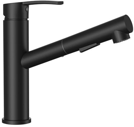 APPASO Rubinetto da cucina ad alta pressione con doccetta estraibile e 2 tipi di getto, nero, miscelatore da cucina, nero opaco