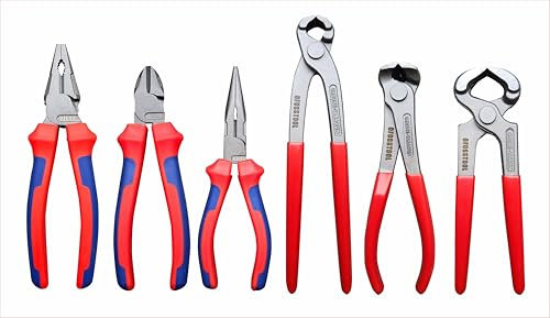 6PC Pliers Set, 7” Combination + 6” Diagonal Cutting + 6” Long Nose Pliers, 8” Tower Pincer,6” Carpenter Pincer,6” End Nipper for DIY & Home Use, Gift for He