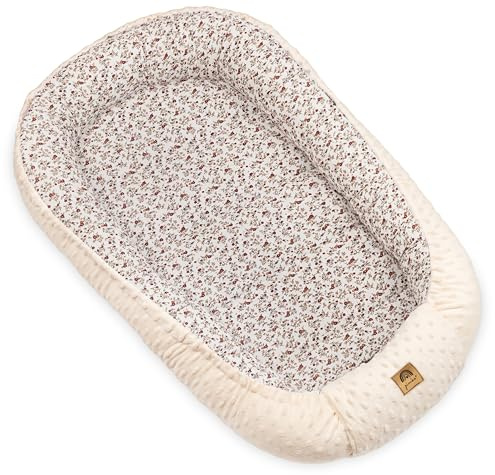 PIMKO Nid pour Bébé Beige – Cocon Bébé Réducteur d’Espace, Baby Nest Portable en Coton & Minky, Espace de Détente et de Repos pour Nouveau-né, Taille Ajustable 70–90 cm