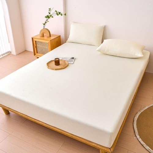 Calefee Drap Housse Bonnet 15cm 90x190, Housse de Protection Matelas Polycoton pour Matelas Fin 5-10 cm Beige Uni
