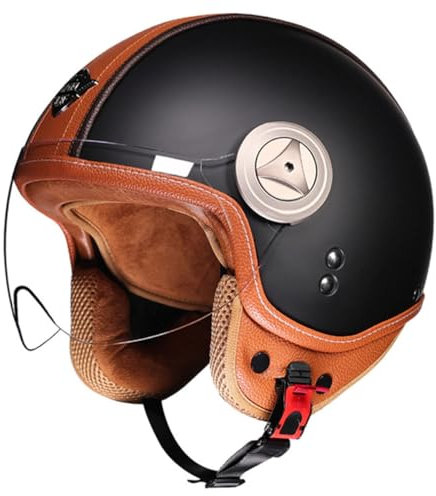 Caschi Jet E Demi-Jet Moto Vintage Omologato ECEDOT Casco Da Motociclista Caschi Cromwell Con Visiera Scooter Street Cruiser Casco A Scodella Per Uomo Donna Mezzo Casco 1,XXL:63-64CM